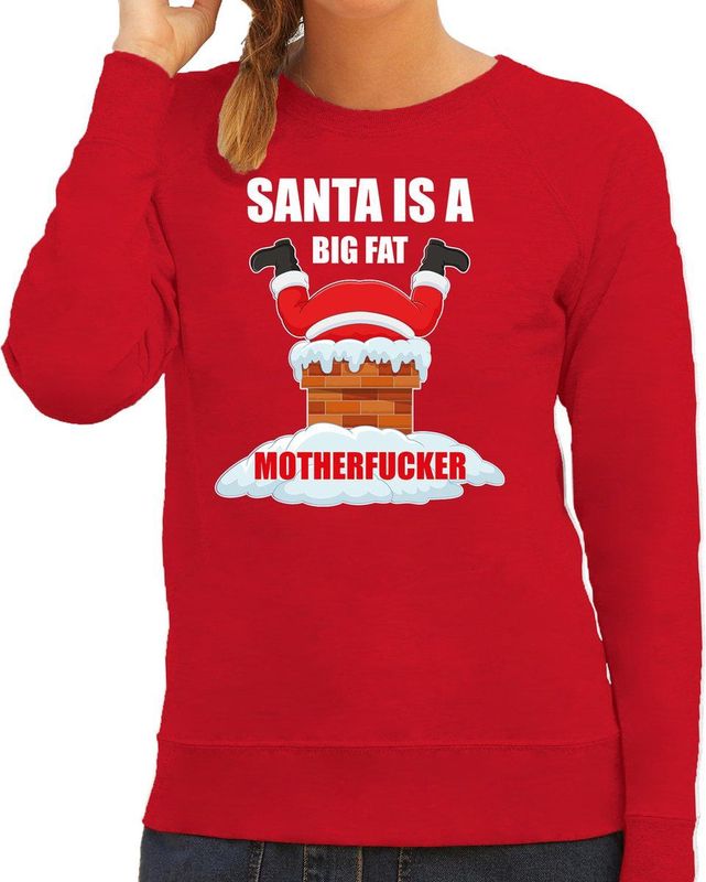 Kerst Sweater - Rood - Katoen - Santa is a Big Fat Motherfucker