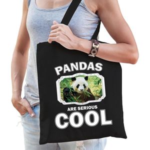 Dieren panda  katoenen tasje volw + kind zwart - pandas are cool boodschappentas/ gymtas / sporttas - cadeau pandaberen fan