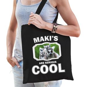 Dieren maki tasje zwart volwassenen en kinderen - makis are cool cadeau boodschappentasje - Feest Boodschappentassen