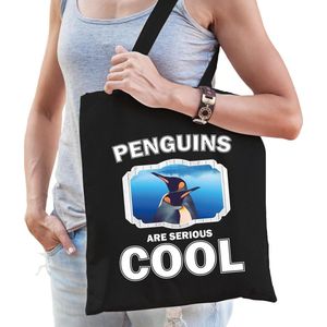Dieren pinguin  katoenen tasje volw + kind zwart - penguins are cool boodschappentas/ gymtas / sporttas - cadeau pinguins fan