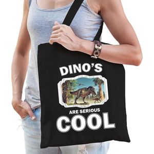 Dieren t-rex dinosaurus tasje zwart volwassenen en kinderen - dinosaurs are cool cadeau boodschappen - Feest Boodschappentassen