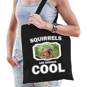 Dieren eekhoorntje  katoenen tasje volw + kind zwart - squirrels are cool boodschappentas/ gymtas / sporttas - cadeau eekhoorntjes fan