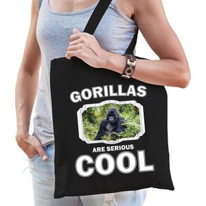 Dieren gorilla  katoenen tasje volw + kind zwart - gorillas are cool boodschappentas/ gymtas / sporttas - cadeau gorilla apen fan