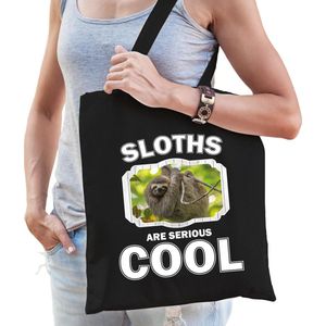 Dieren luiaard  katoenen tasje volw + kind zwart - sloths are cool boodschappentas/ gymtas / sporttas - cadeau luiaards fan