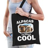 Dieren alpaca  katoenen tasje volw + kind zwart - alpacas are cool boodschappentas/ gymtas / sporttas - cadeau alpacas fan