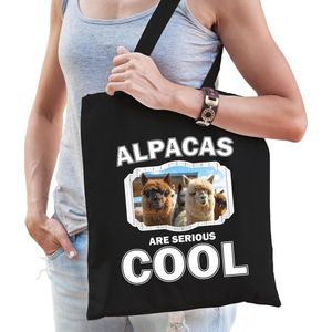 Dieren alpaca  katoenen tasje volw + kind zwart - alpacas are cool boodschappentas/ gymtas / sporttas - cadeau alpacas fan