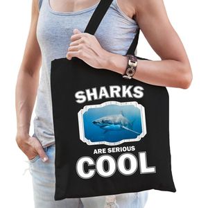 Dieren haai tasje zwart volwassenen en kinderen - sharks are cool cadeau boodschappentasje - Feest Boodschappentassen