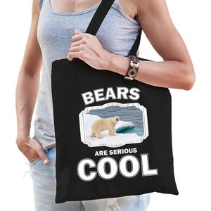Dieren ijsbeer  katoenen tasje volw + kind zwart - bears are cool boodschappentas/ gymtas / sporttas - cadeau ijsberen fan