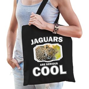 Dieren luipaard  katoenen tasje volw + kind zwart - jaguars are cool boodschappentas/ gymtas / sporttas - cadeau jaguars/ luipaarden fan
