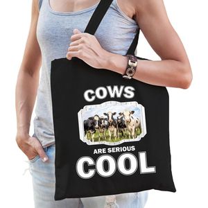 Dieren kudde koeien  katoenen tasje volwassenen en kinderen zwart - cows are cool boodschappentas/ gymtas / sporttas