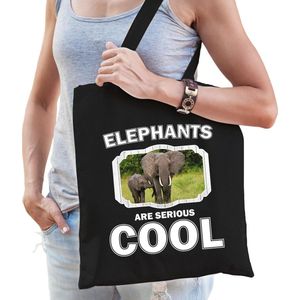 Dieren olifant  katoenen tasje volw + kind zwart - elephants are cool boodschappentas/ gymtas / sporttas - cadeau olifanten fan