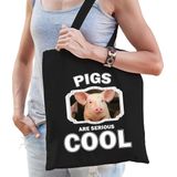 Dieren varken  katoenen tasje volw + kind zwart - pigs are cool boodschappentas/ gymtas / sporttas - cadeau varkens fan