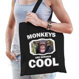 Dieren chimpansee  katoenen tasje volw + kind zwart - monkeys are cool boodschappentas/ gymtas / sporttas - cadeau apen fan