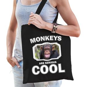 Dieren chimpansee  katoenen tasje volw + kind zwart - monkeys are cool boodschappentas/ gymtas / sporttas - cadeau apen fan