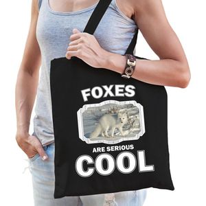 Dieren poolvos  katoenen tasje volw + kind zwart - foxes are cool boodschappentas/ gymtas / sporttas - cadeau vossen fan
