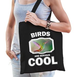 Dieren kolibrie vogel  katoenen tasje volw + kind zwart - birds are cool boodschappentas/ gymtas / sporttas - cadeau vogels fan