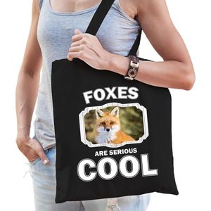 Dieren vos  katoenen tasje volw + kind zwart - foxes are cool boodschappentas/ gymtas / sporttas - cadeau vossen fan