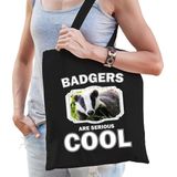 Dieren das  katoenen tasje volw + kind zwart - badgers are cool boodschappentas/ gymtas / sporttas - cadeau dassen fan