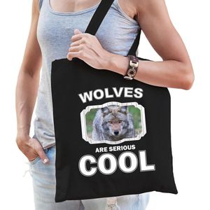 Dieren wolf tasje zwart volwassenen en kinderen - wolves are cool cadeau boodschappentasje - Feest Boodschappentassen