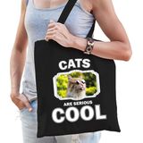 Dieren gekke poes  katoenen tasje volw + kind zwart - cats are cool boodschappentas/ gymtas / sporttas - cadeau katten fan