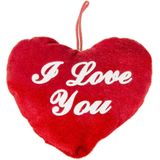 Pluche hartje rood met tekst I love you - Valentijnsdag/moederdag cadeaus en feest versieringen