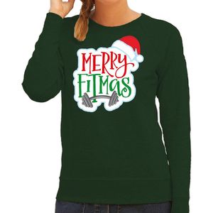 Bellatio Decorations - Kerstsweater - Groen - Merry Fitmas - Dames