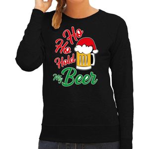Ho ho hold my beer foute Kerstsweater / kersttrui zwart voor dames - Kerstkleding / Christmas outfit XS