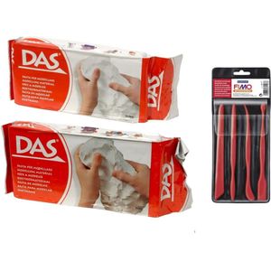 Boetseer klei pakken combie set - 1,5x kilo witte klei met 4-delig boetseergereedschap - Speelgoed/hobby