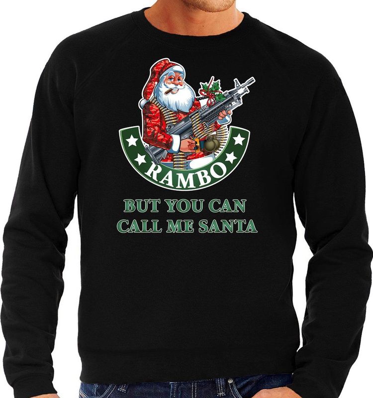 Fout Kersttrui / outfit Rambo but you can call me Santa zwart voor heren - kerst truien