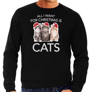 Kerst Sweater - Zwart - Katoen - All I Want For Christmas Is Cats