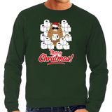 Bellatio Decorations - Foute Kerstsweater - Groen - Met Hamsterende Kat - Merry Christmas