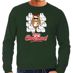 Bellatio Decorations - Foute Kerstsweater - Groen - Met Hamsterende Kat - Merry Christmas