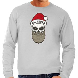 Bad Santa foute Kerstsweater / Kerst trui grijs voor heren - Kerstkleding / Christmas outfit L