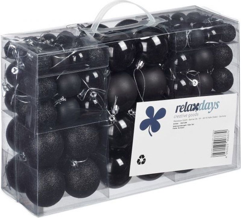 Relaxdays Kerstballen - 100x st - zwart - D3, D4, D6 cm - kunststof