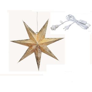 Kerstversiering gouden kerststerren 60 cm inclusief lichtkabel - Verlichte kerststerren - Kerstdecoratie/kerstversiering