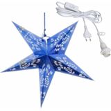 Kerstversiering blauwe kerststerren 60 cm inclusief lichtkabel - Verlichte kerststerren - Kerstdecoratie