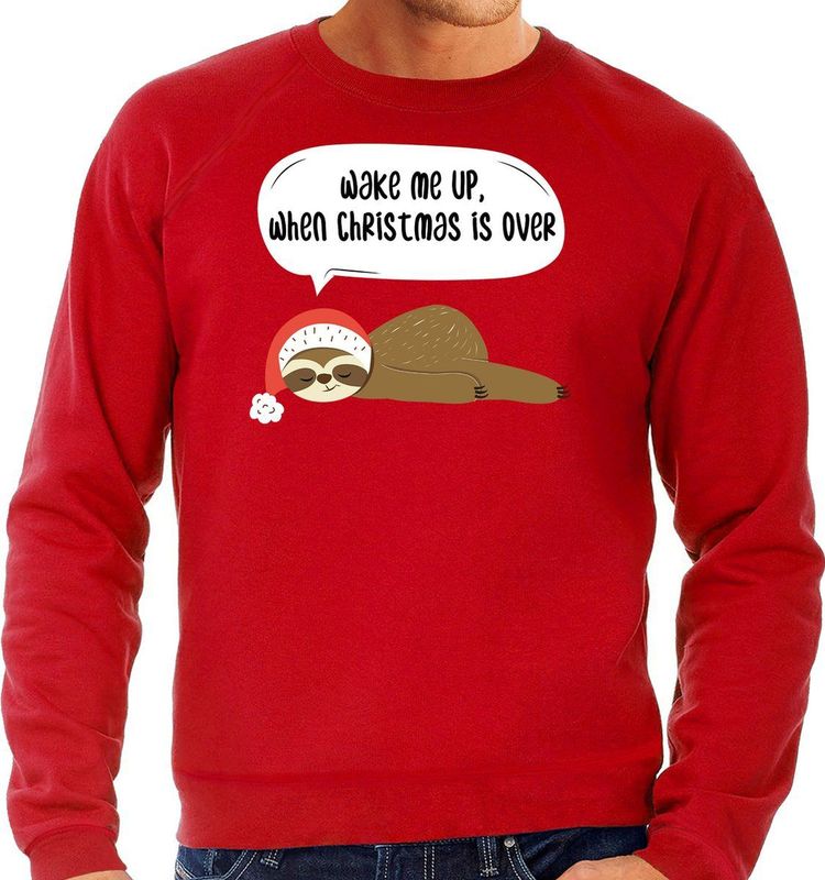 Luiaard Kersttrui / outfit Wake me up when christmas is over rood voor heren