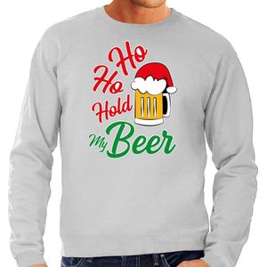 Ho ho hold my beer foute Kerstsweater / Kerst trui grijs voor heren - Kerstkleding / Christmas outfit S