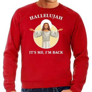 Bellatio Decorations - Kerstsweater - Rood - HALLELUJAH IT'S ME I'M BACK