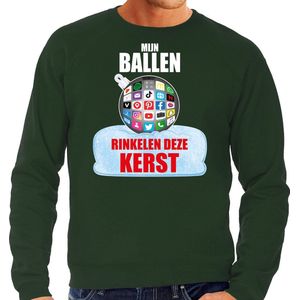 Groene Kersttrui / Kerstkleding Mijn ballen rinkelen deze Kerst voor heren met social media kerstbal
