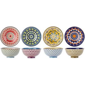 8x Marakesh gekleurde salade soepkommen/serveerschalen van porselein 12 cm rond