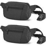 2x stuks zwarte heuptasjes/buideltasjes voor volwassenen 21 x 12 cm - Zwarte heuptassen/fanny pack voor op reis/onderweg