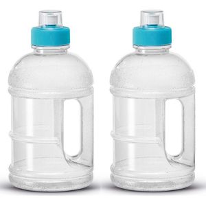 2x Transparante kunststof bidon/drinkfles/waterflessen 1250 ml - Sport bidon waterflessen - Push-pull dop