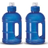 2x Blauwe kunststof bidon/drinkfles/waterflessen 1250 ml - Sport bidon waterflessen - Push-pull dop