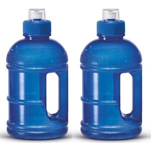 2x Blauwe kunststof sport bidon/waterflessen 1250 ml