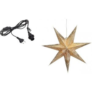 Kerstversiering gouden kerststerren 60 cm inclusief zwarte lichtkabel