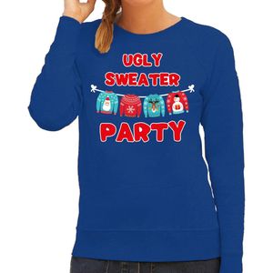 Ugly sweater party Kerstsweater / kersttrui blauw voor dames - Kerstkleding / Christmas outfit XL