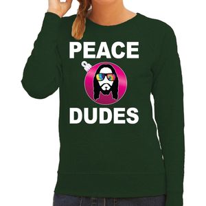 Hippie jezus Kerstbal sweater / kersttrui peace dudes groen voor dames - Kerstkleding / Christmas outfit M