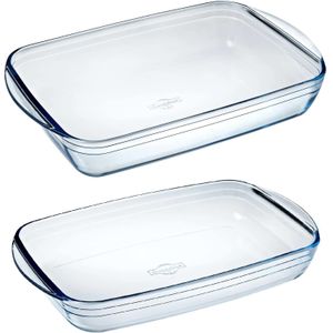 Set van 2x stuks rechthoekige glazen ovenschalen 2 en 3,6 liter - Ovenschotel schalen - Bakvorm