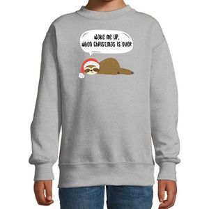 Luiaard Kerstsweater / Kerst trui Wake me up when christmas is over grijs voor kinderen - Kerstkleding / Christmas outfit 98/104